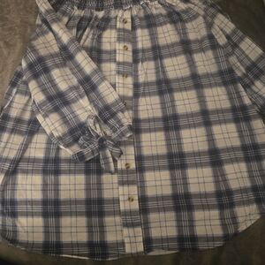 Blue and White Plaid Button-Up Shirt